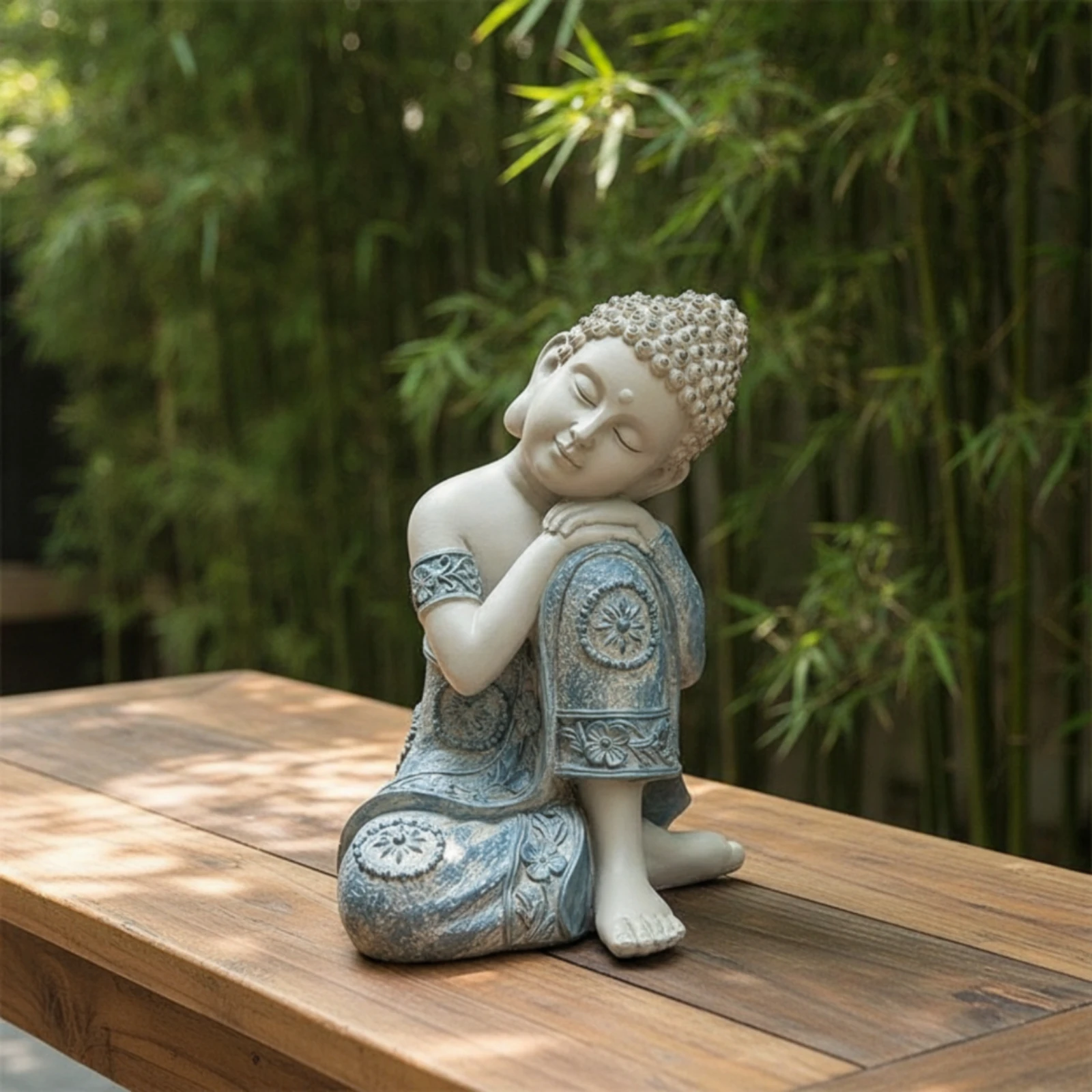 Sleeping Buddha Figurine Relaxing Sleeping Buddha Statue Decor Beige White Textured for Meditation Space, Tea Room
