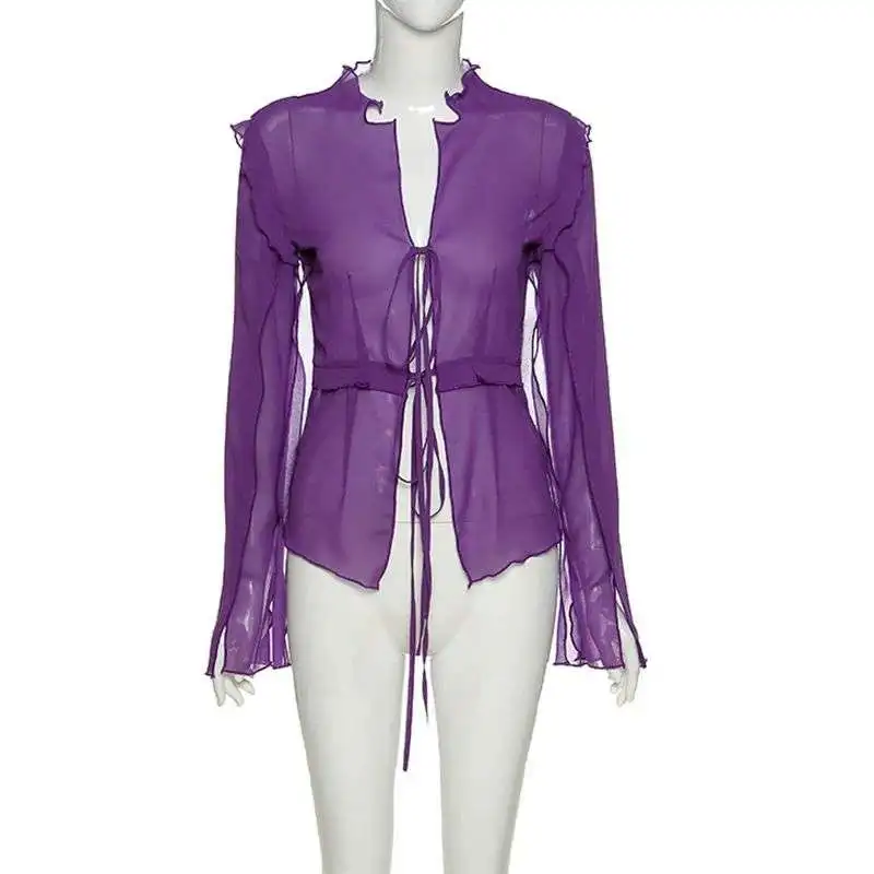 T-shirt da donna sexy con volant Me Beachwear Top Svel Taglio dritto Nodo Freddo oulder Calore Primavera 2024 Cotone