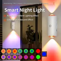 LED Night Light with Motion Sensor Wall Lamp RGB Sunset Gradient Ambient Light Rechargeable Dimmable Indoor Magnetic Step Lamp