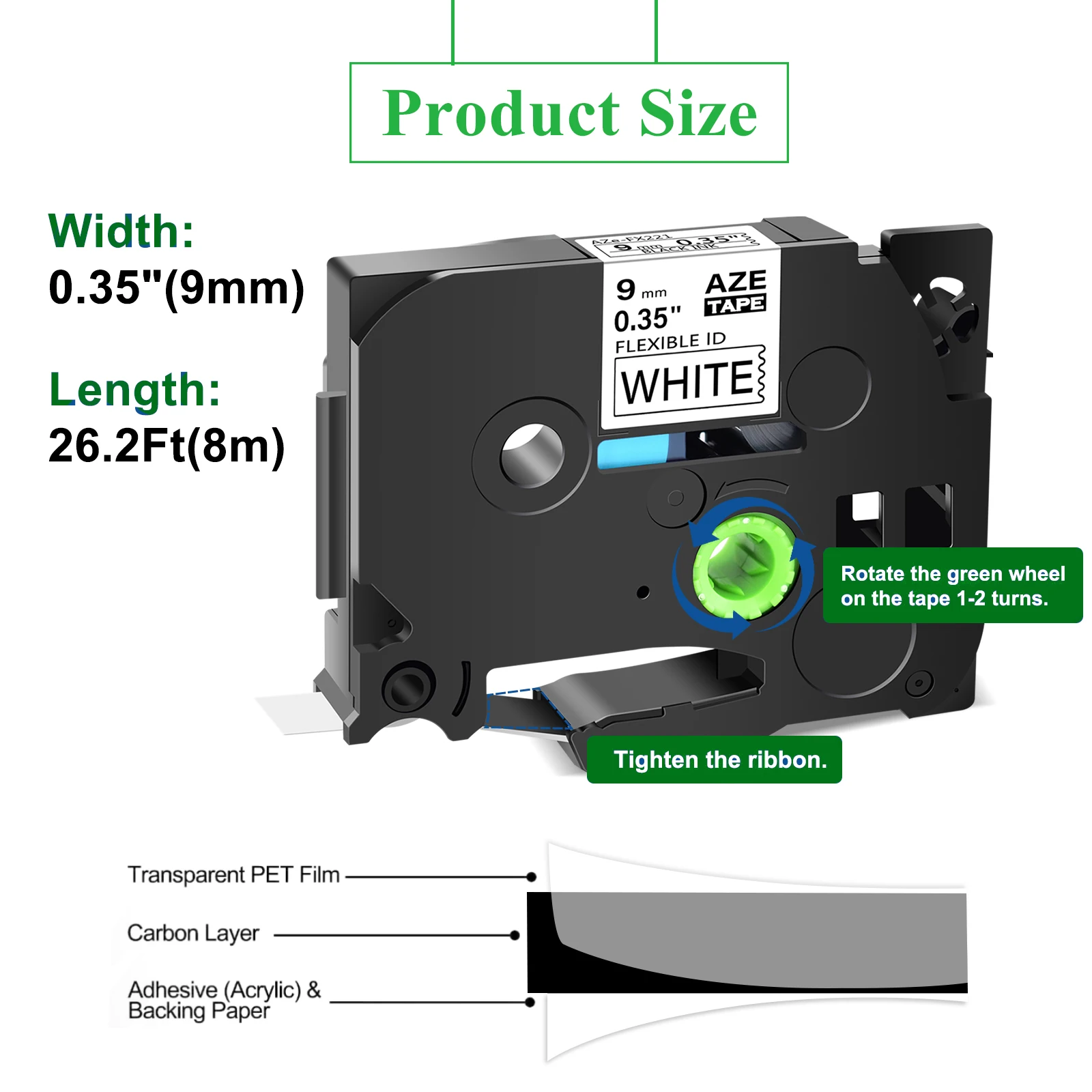 10PK Flexible ID Laminat 9mm Compatible Brother TZE-FX221 Label Tape Black on White Cartridge For P-Touch Label Printer PT-1000