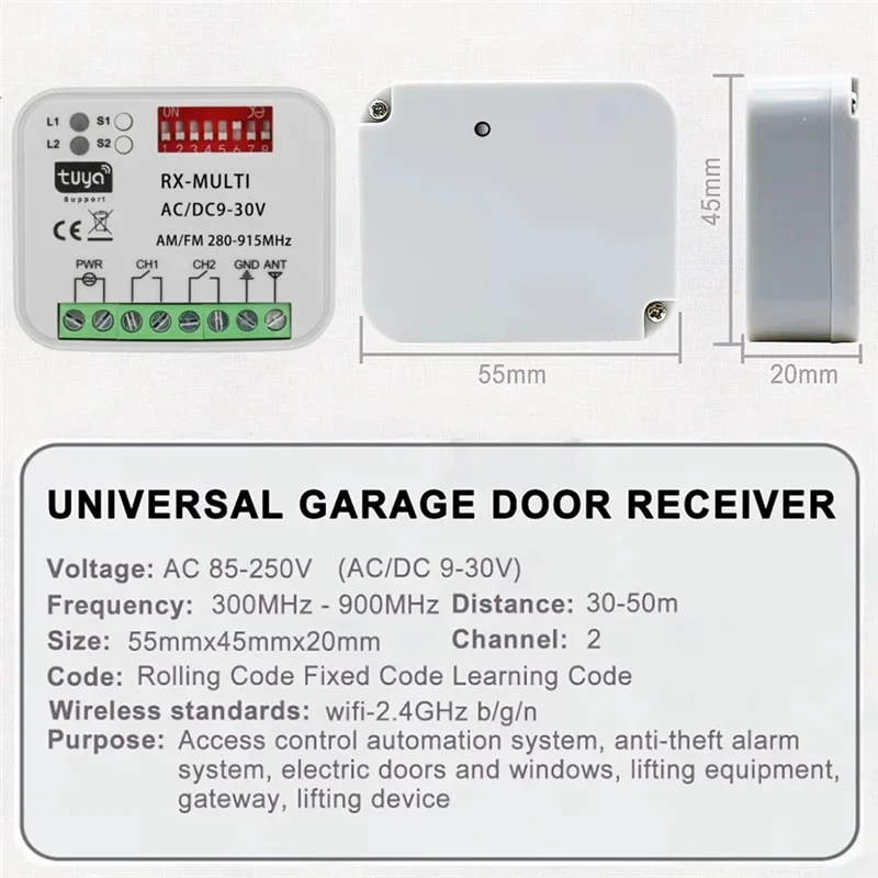 B84B-280-915Mhz Universal RX Multi Tuya WIFI Pintu Garasi Penerima Remote Control Sesaat AC DC 9-30V Modul Sakelar Relay