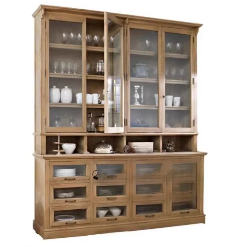 American Solid Wood Sideboard: Dust-Proof Dining Cabinet with 2-4 Door Configurations, Blending British & French Styling for Mod