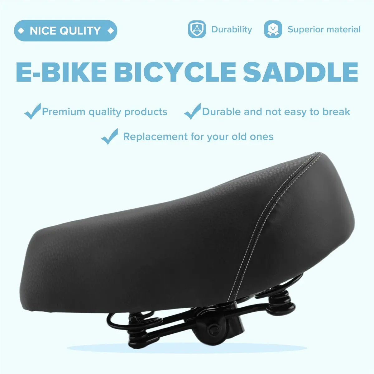 【STOCK】E-Bike Saddle Widen Four-Spring MTB Bike Saddles Soft Pad Electric Bikes Tricycle Scooter Seat Cycling Parts,Black