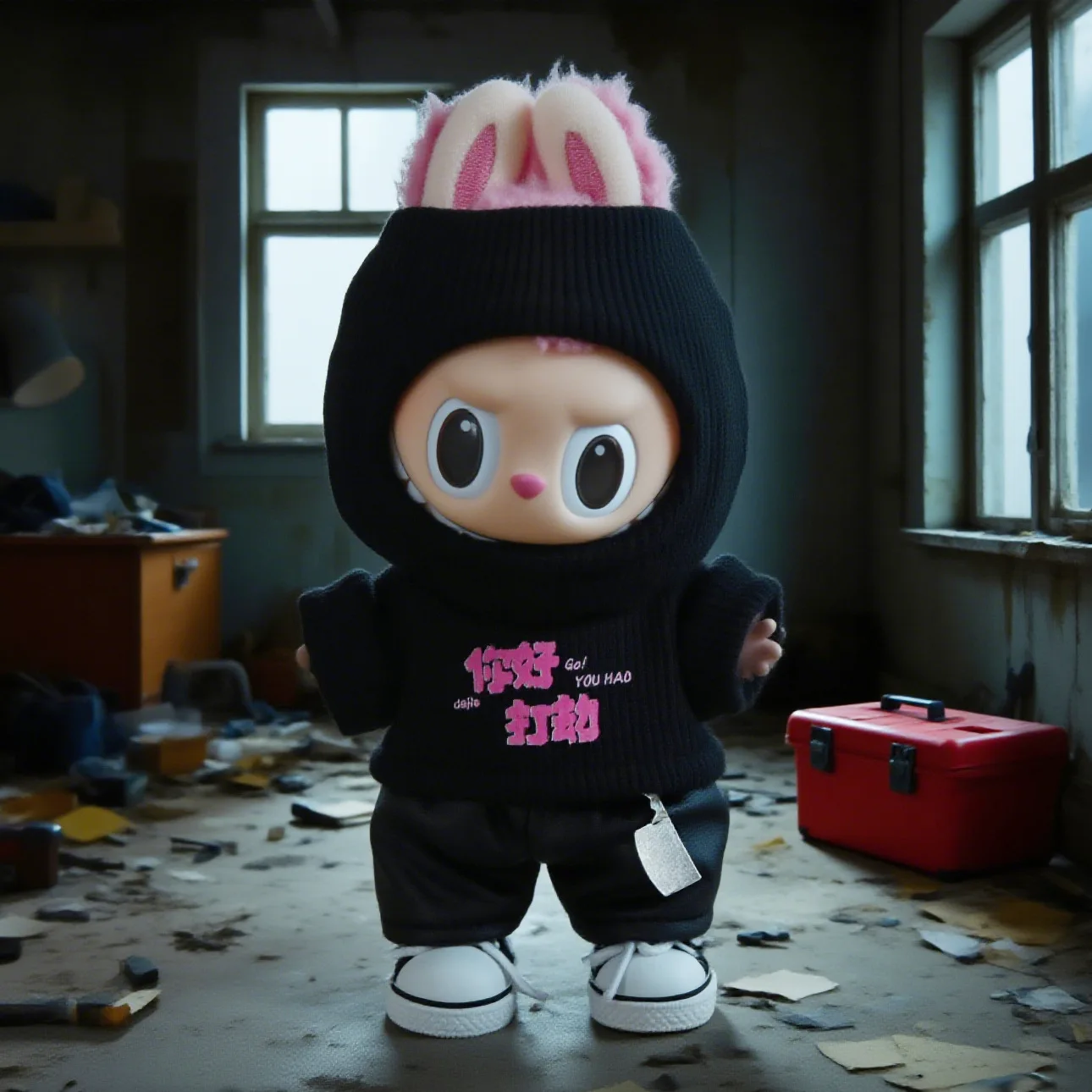 

Для куклы Лабубу 15/17 см, черный комплект одежды-грабитель в маске, плюшевая игрушка, череп, головной убор, золотая цепочка, одежда, аксессуары «сделай сам»