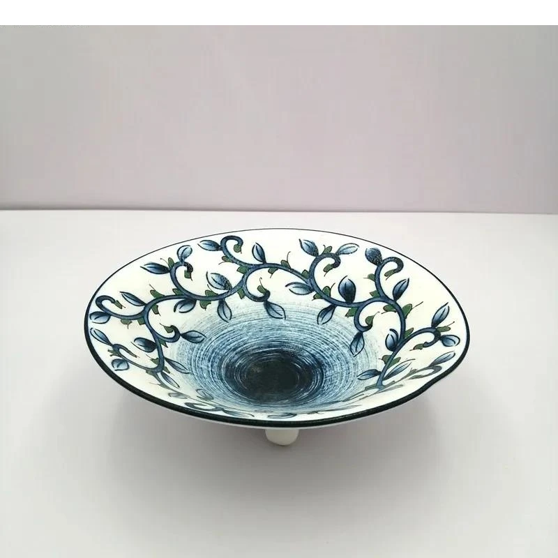 

Japanese Ceramic Tableware Three-legged High-footed Plate Restaurant Salad Dessert Home Kitchen Bowls and Plates