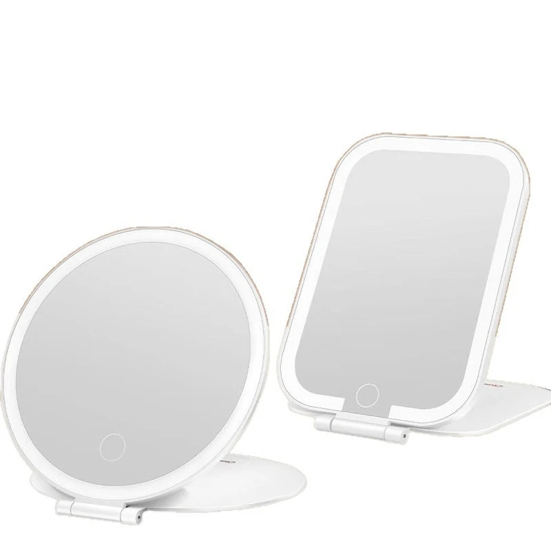 휴대용 조명 화장 거울 접이식 컴팩트 3색 조광 터치 LED 화장품 여성용 십대 여행용 화장대 선물 크리스마스