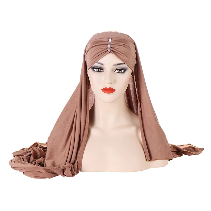 Vrouwen Moslim Hijab Lange Sjaal Effen Kleur Moslim Sjaal Headwrap Islamitische Sjaals Volledige Cover Wrap Hoofddoek Tulband Caps Sjaal