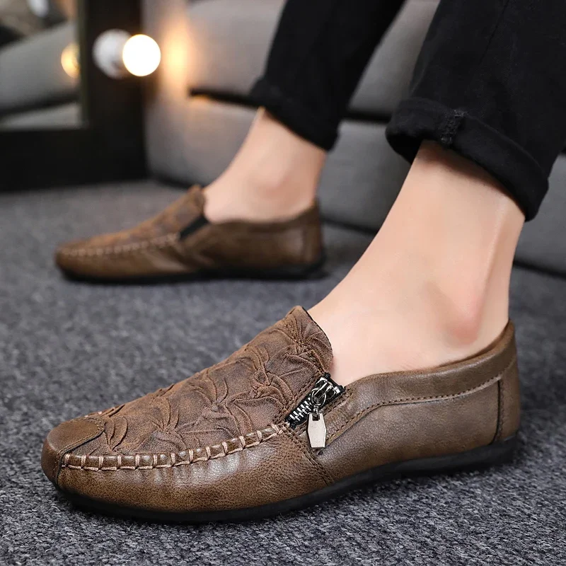 Fashion Zip Designer Loafers For Men Casual Shoes Comfy Breathable Slip-on Shoes Man Moccasins Non-slip Flat Men's Driving Shoes