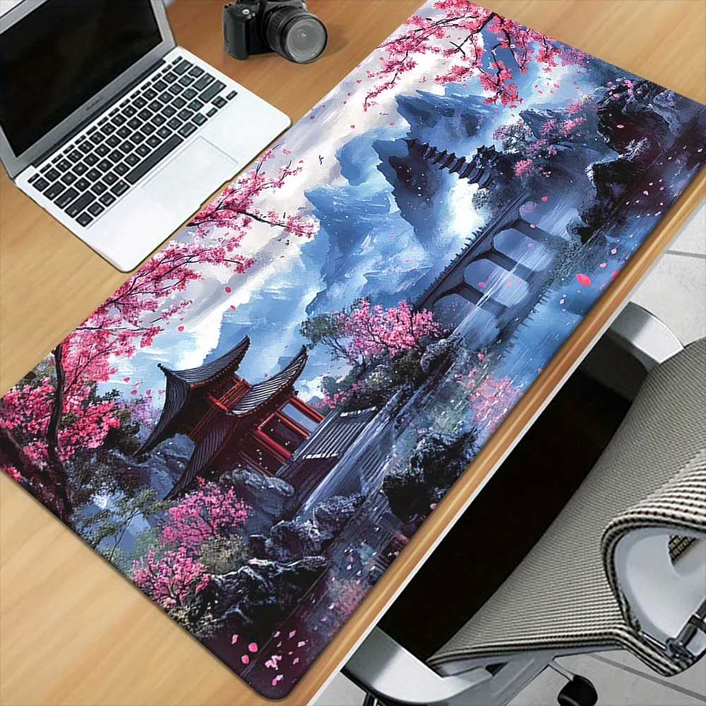 Cherry Blossom Ink Painting Landscape Mouse Pad Desk Mat Gaming Mats Anti-Slip Durable Office Accessories Mouse Mat Mauspad