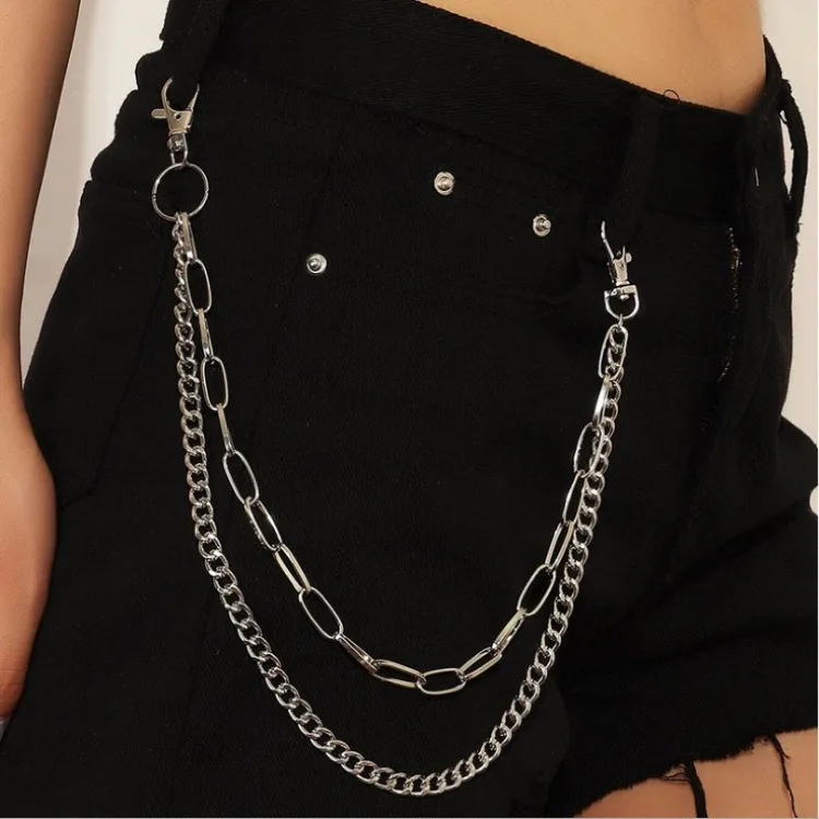 Double Chain Metal Circle Pants Chain Vintage Punk Hip Hop Waist Chain for Men Women Adjustable Length High Quality