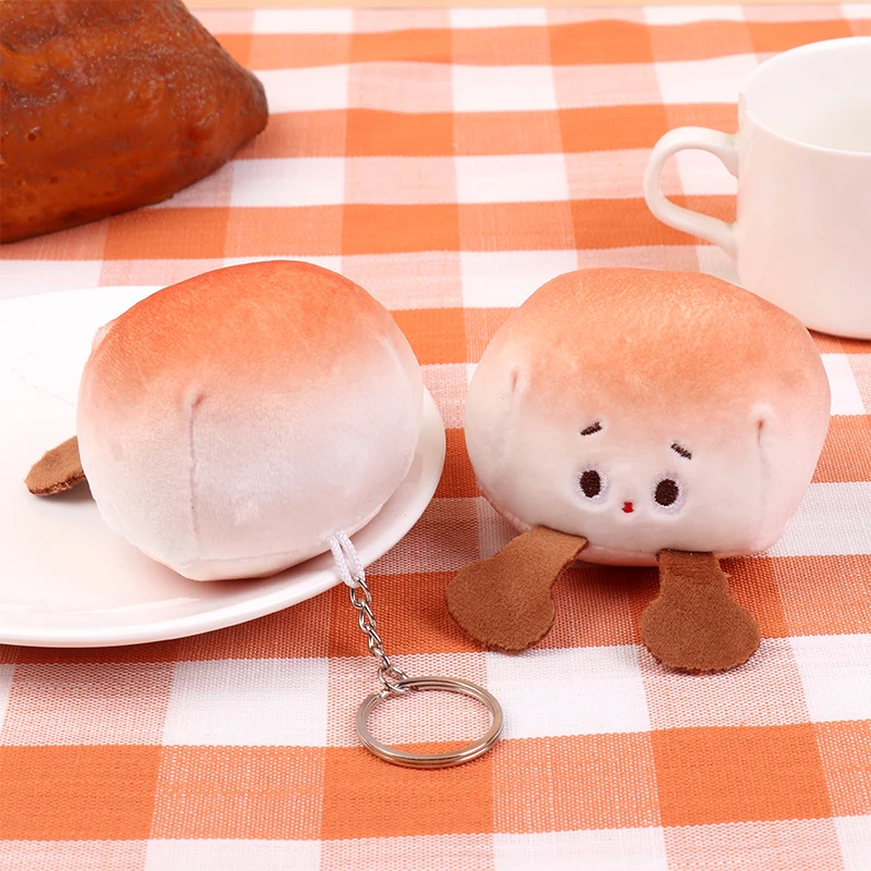 Portachiavi in peluche di pane cotto a vapore di cartone animato Simpatico Mantou Ciondolo per bambola di pezza morbida Portachiavi per auto Zaino Borsa Decor Regalo per bambini