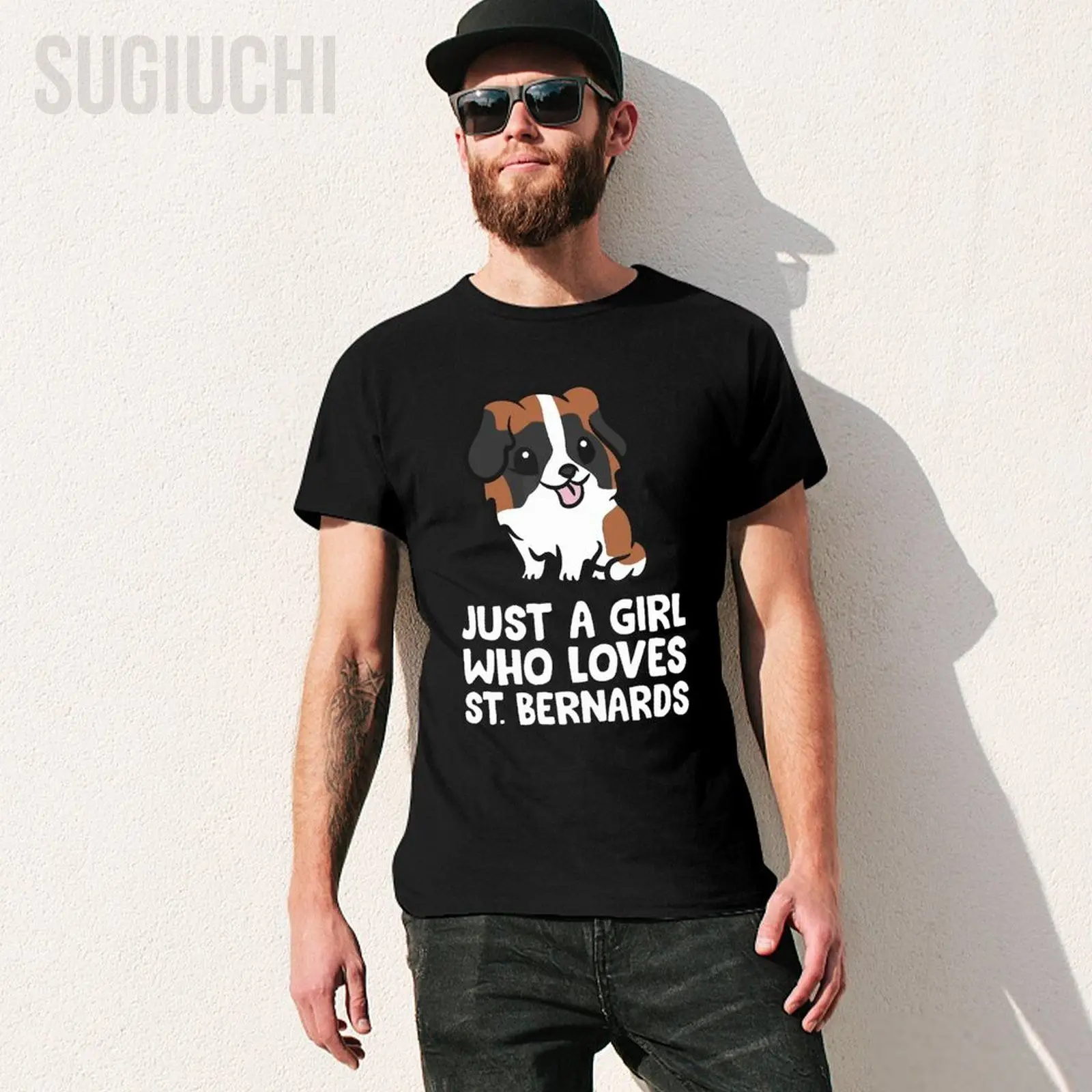 Unisex Men Just A Girl Who Loves St. Saint Bernard Dog Tshirt Tees T Shirts Women Boys 100% Cotton T-Shirt