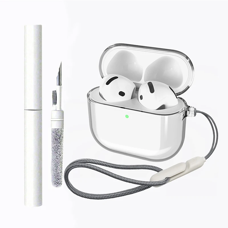 For Airpods 4 Case Cover Soft Shell Transparent TPU Cover With Cleaner Kit&Lanyard Glitter Earphone Cases For AirPods pro2 1 2 3