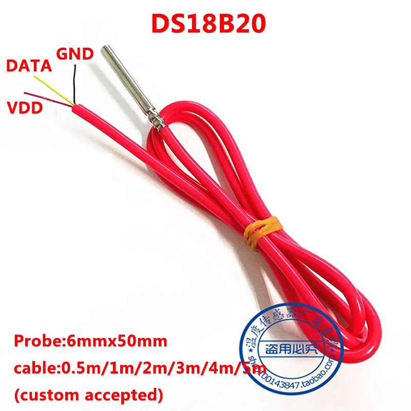 Impermeável Sensor de Temperatura Digital Sonda de Aço Inoxidável Cabo Silicone mm 50 mm 18b20 1m 2m 3m 5m Ds18b20