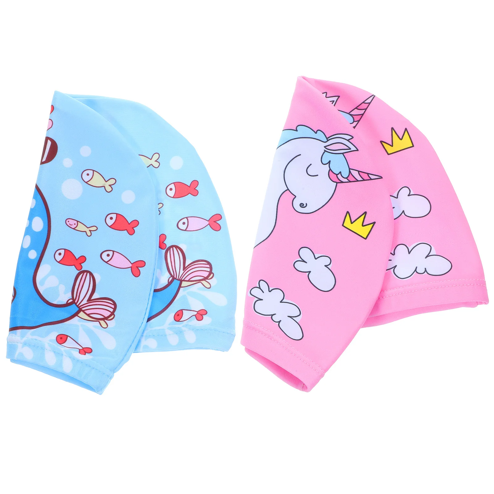 قطعتان من قبعات السباحة الكرتونية اللطيفة للجنسين قبعات السباحة للبالغين غير قابلة للانزلاق لحماية الشعر للنساء