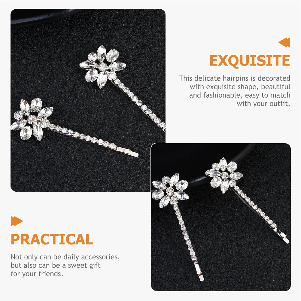 

2 Pairs Rhinestone Hairpins Shiny Zinc Alloy Crystal Clips for Women Wedding Bridal Accessories Hair Decorations