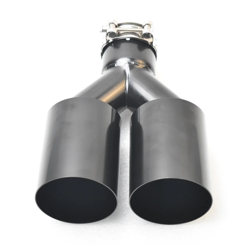 RE BLACK Schalldämpfer, doppelte Auspuffspitze, 2,5 Zoll Einlass, 3 Zoll Auslass, 9,5 Zoll langes Endrohr, doppelte Edelstahl-Auspuffspitze, Auto-Endrohr