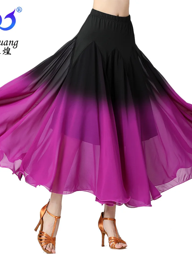 Womens Ballroom Dance Skirt Costume Latin Party Dress Fashion Dancing Practice Elegant Long Swing Skirt Performance Festival