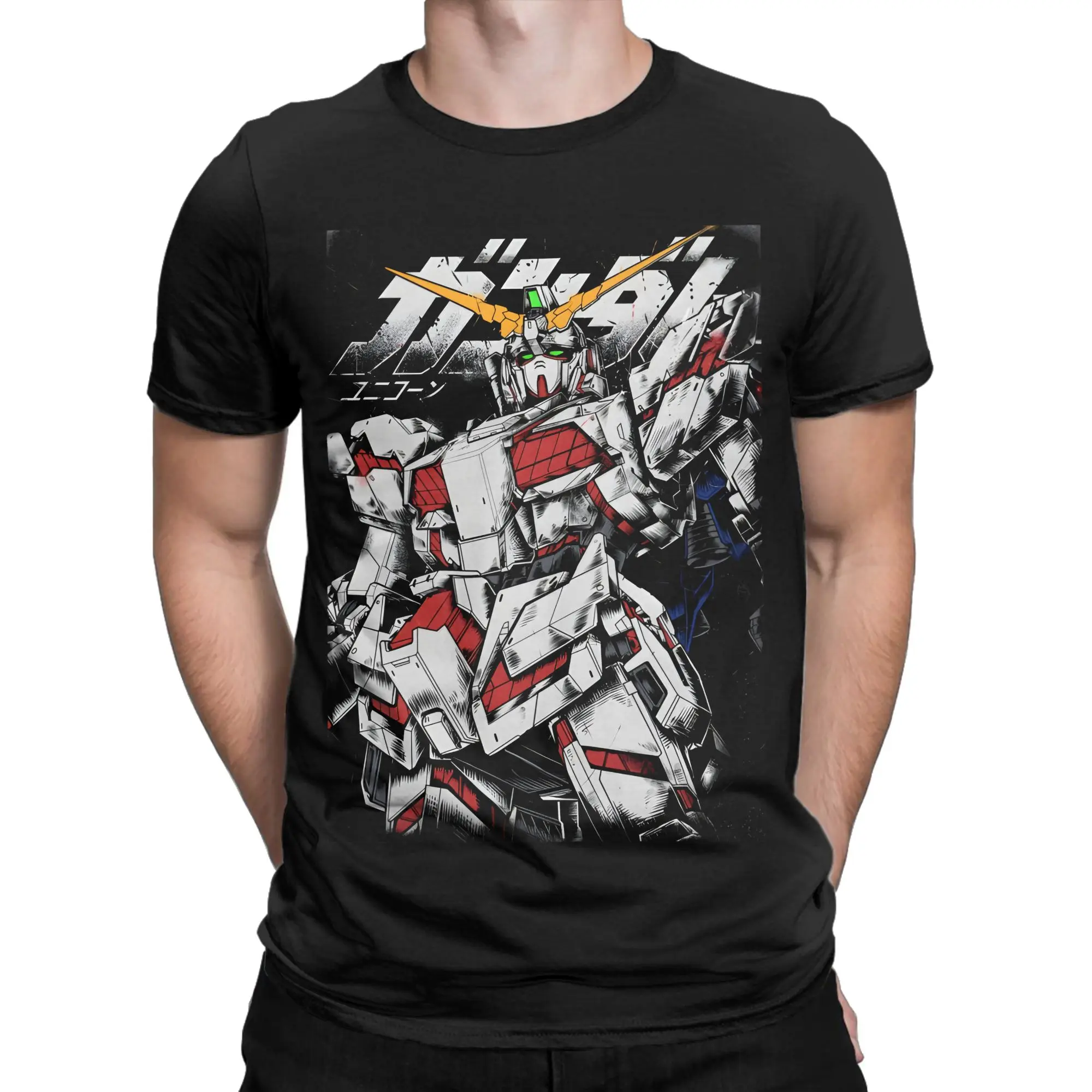 Unicorn Gundam Herren-T-Shirts, Neuheits-T-Shirts, kurzärmeliges T-Shirt mit rundem Kragen, Party-Tops aus reiner Baumwolle