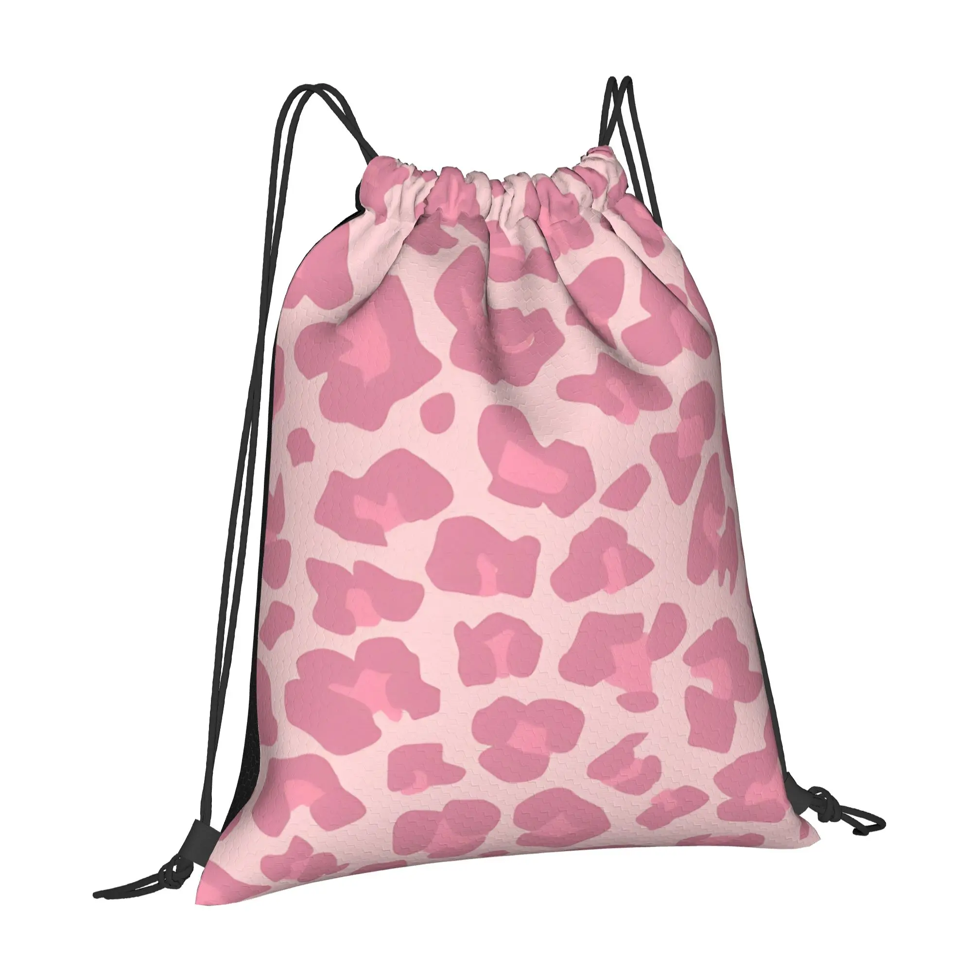 Pink Leopard Print Leopard Print Drawstring Bags Hiking Unisex Storage Organize Bundle Pocket Rope Bag