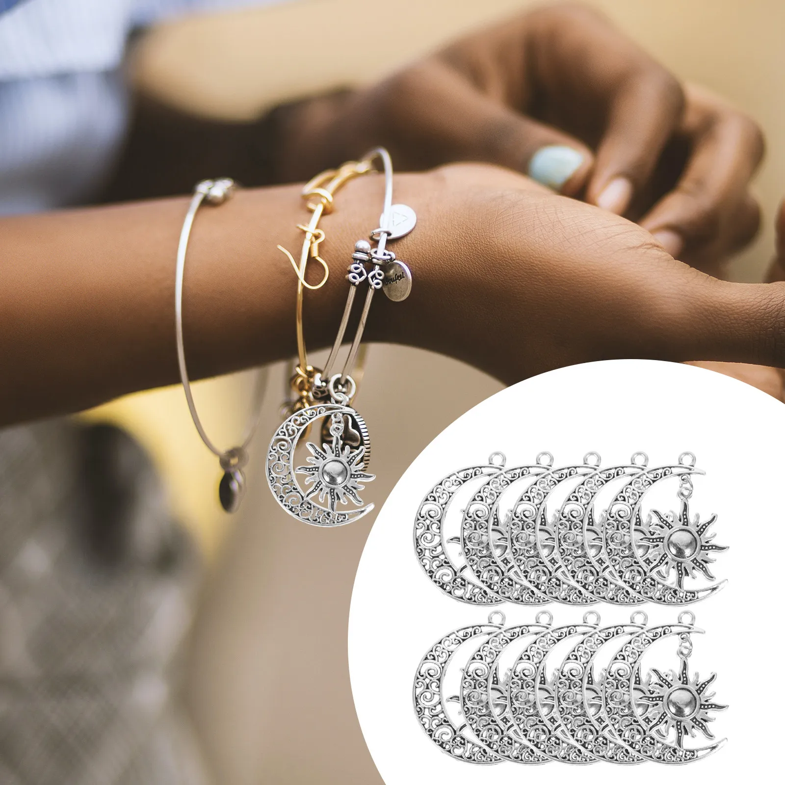 

10 шт. подвесок из сплава в виде Луны и Солнца для самостоятельного изготовления ожерелий, браслетов, серег, декоративных аксессуаров для рукоделия, украшений в виде планет