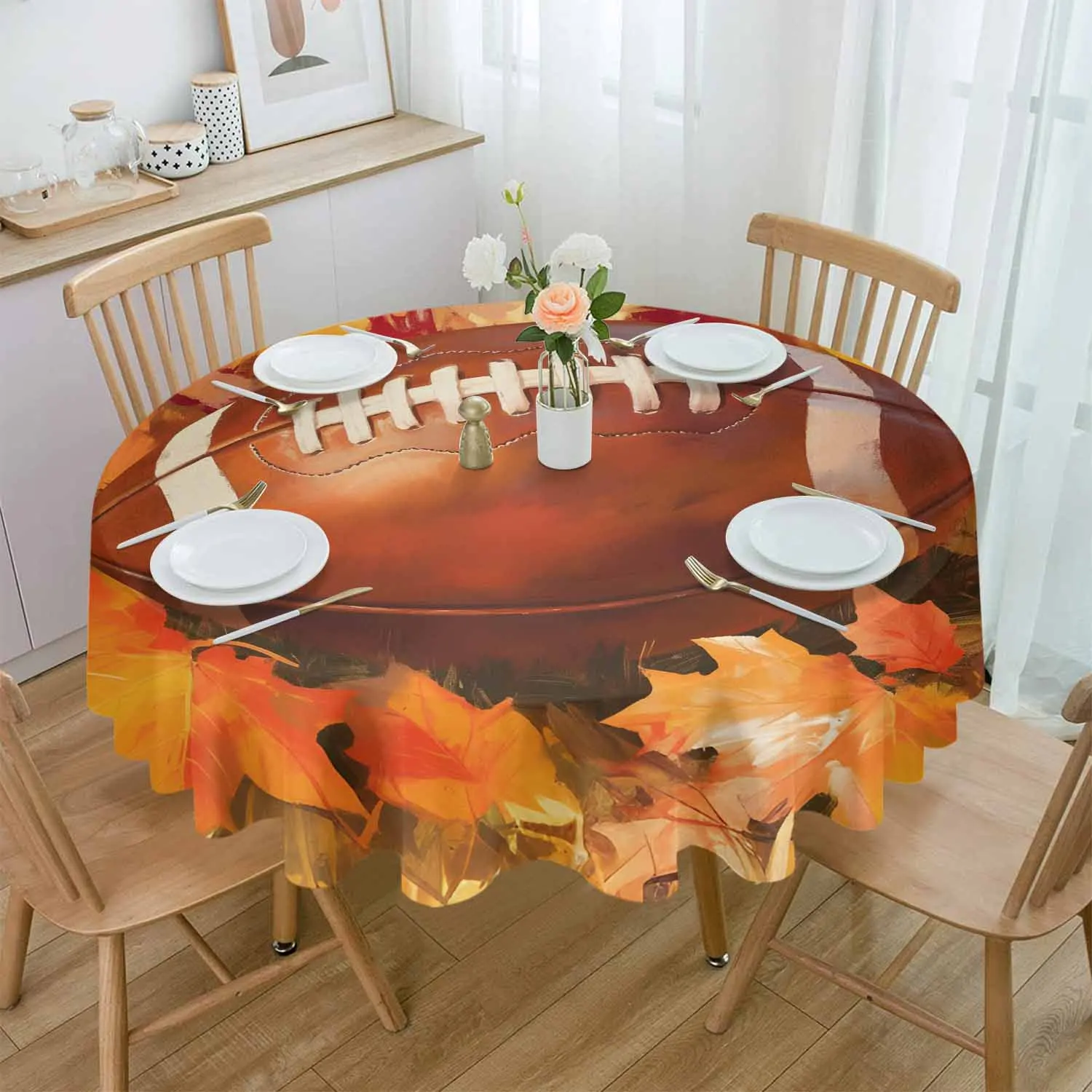 Autumn Maple Leaf Rugby Waterproof Tablecloth Tea Table Decoration Round Table Cover For Kitchen Wedding Home