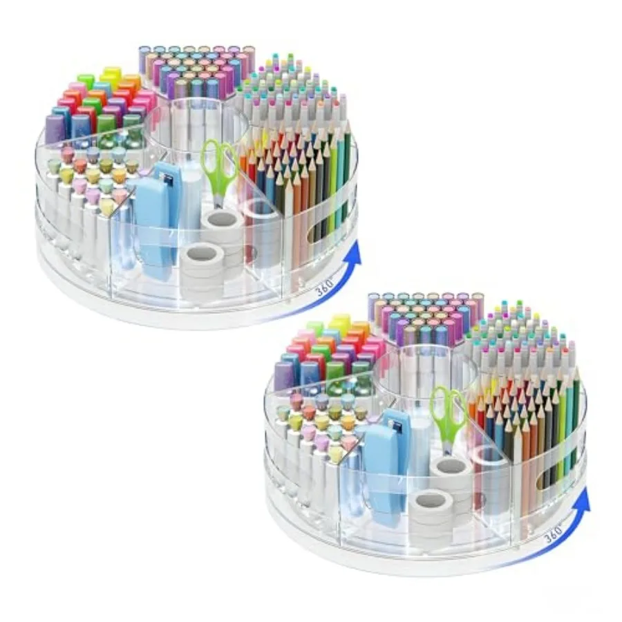 

Органайзер для ручек на стол - акриловая подставка для ручек с поворотом на 360 градусов ° Очень большой вращающийся настольный органайзер с 7 съемными отделениями