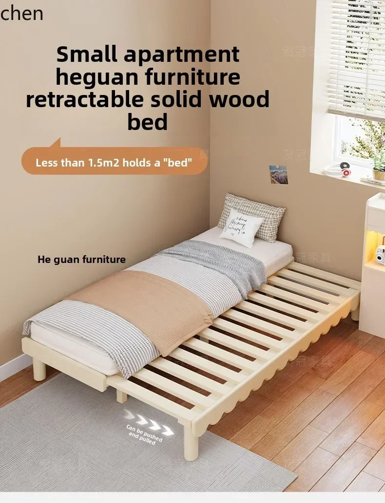 HYS Apartment Solid Wood Pull-out Extendable Bed for Second Bedroom,  Guest, Multi-functional Single Bed without Headboard