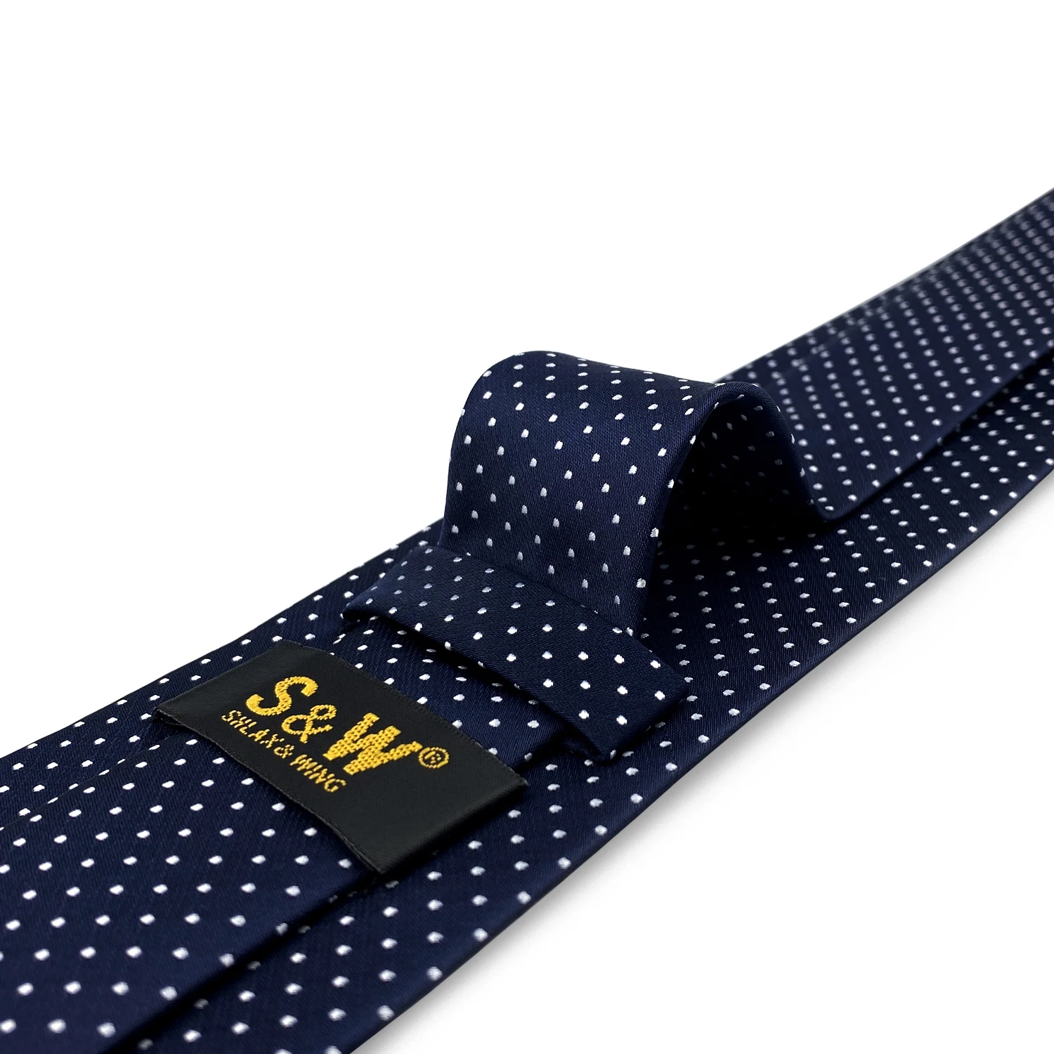 S6 Dots Navy Dark Blue White Ties For Men Silk Neckties and Pocket Square Set Extra Long Slim Gift Wedding