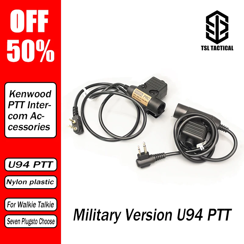 Adaptador de fone de ouvido WADSN Militar U94 PTT para COMTAC Earmor, Baofeng, Kenwood, Motorola, Midland, ICOM, YAESU Radios Tiro tático