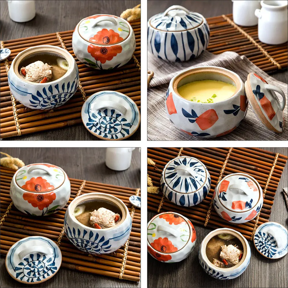 

1Pcs High Quality Ceramic Stew Bowl Colorful Design Non Slip Bottom Suitable for Stewing Eggs Soup Kitchen Tableware