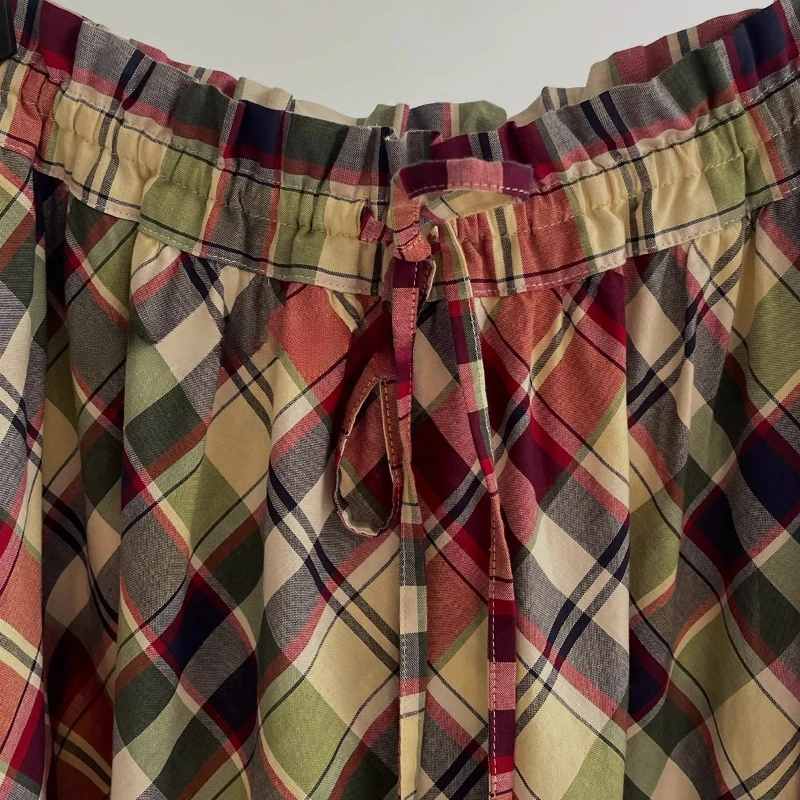 ALIDISC – jupe mi-longue rétro américaine pour femmes, grille en sergé, Silhouette ample, cordon de serrage, sortie décontractée, grande jupe trapèze