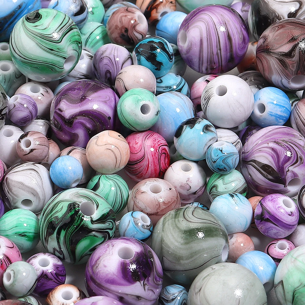 6-14 مللي متر الحبر غسل الراتنج الخرز الحرف الرسم الملونة الجولة فضفاض خزر عازل لصنع الهدايا اليدوية اكسسوارات