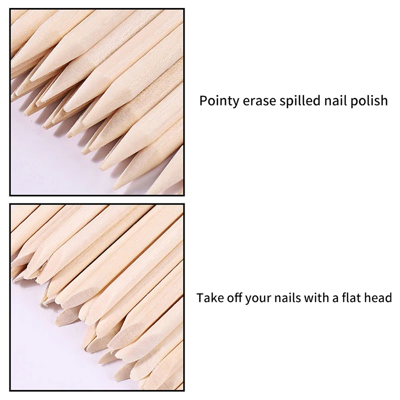 100Pcs Nail Cuticle Pusher Wood Sticks Nail Manicures Remover Wooden Design Nail Gel Polish Drawing Stick For Nail Art Tools