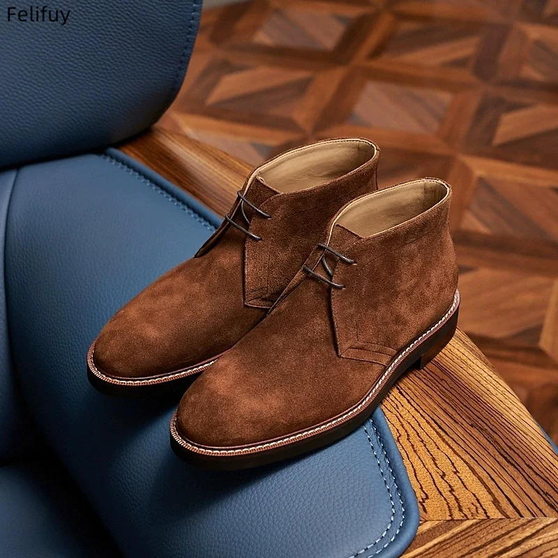 Men Chelsea Boots Cow Suede Pointed Simple Stylish Breathable Suitable for Young Business Short Boots High-Top Casual Shoes