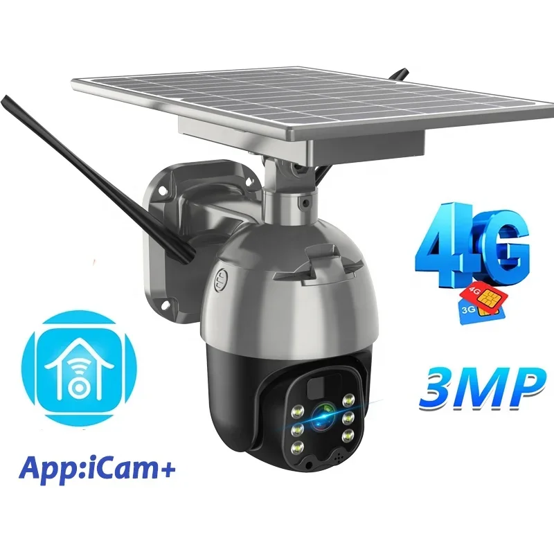 Wifi Ip Camera Solar Panel Powered Outdoor Sim Card 2Mp 1080P Night Vision Surveillance Cctv Pir Solar Ptz Speed Dome Camera 4G