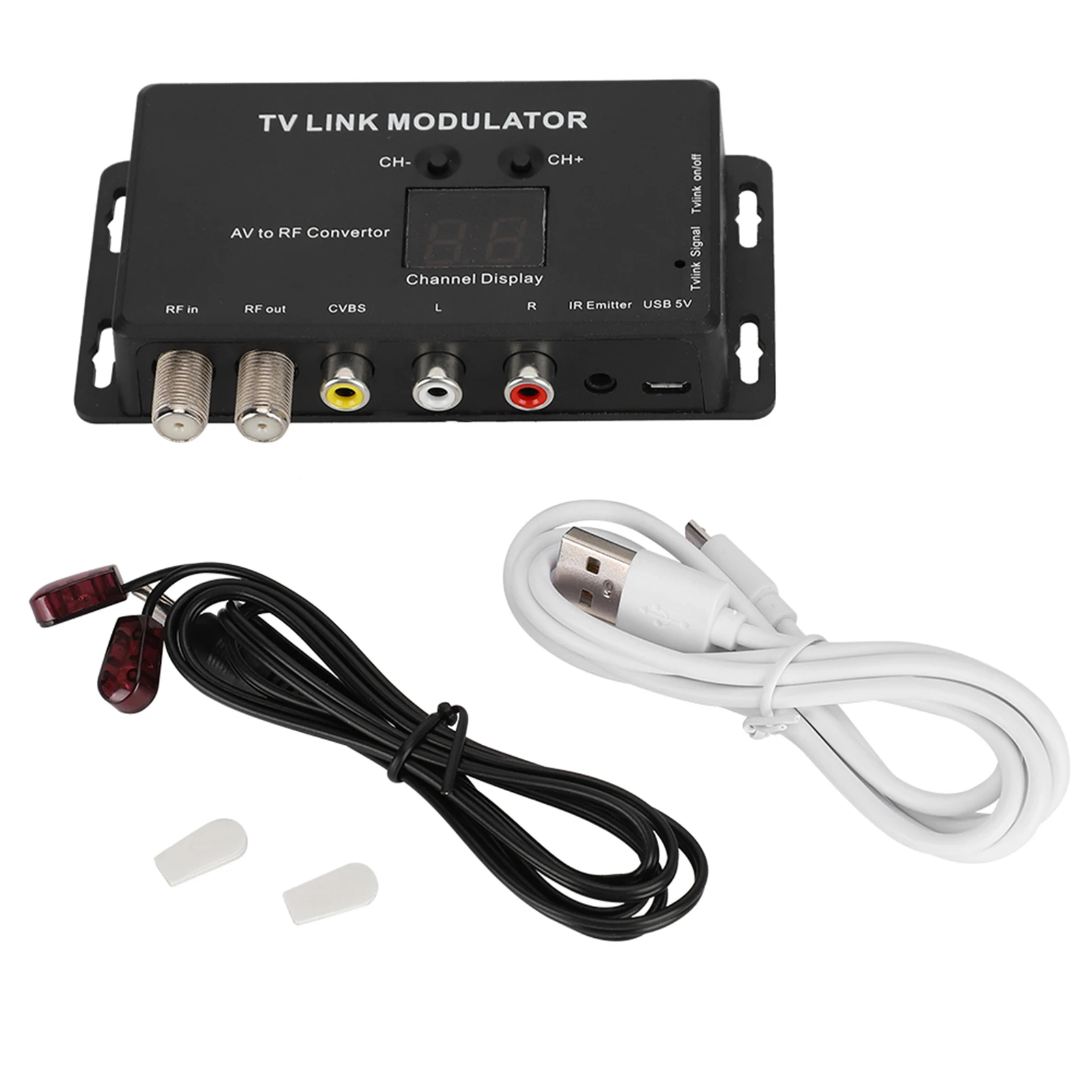

AV to RF Modulator with IR Extender – TV Link Converter for DVD, Game Console, Set Top Box, Channel Display, UHF Signal Output