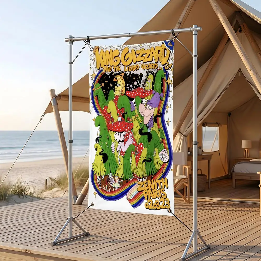 Music K-King G-Gizzard & t-the L-Lizard W-Wizard Flags Cozy Yard Flag 4 Grommets Waterproof Durable Lightweight