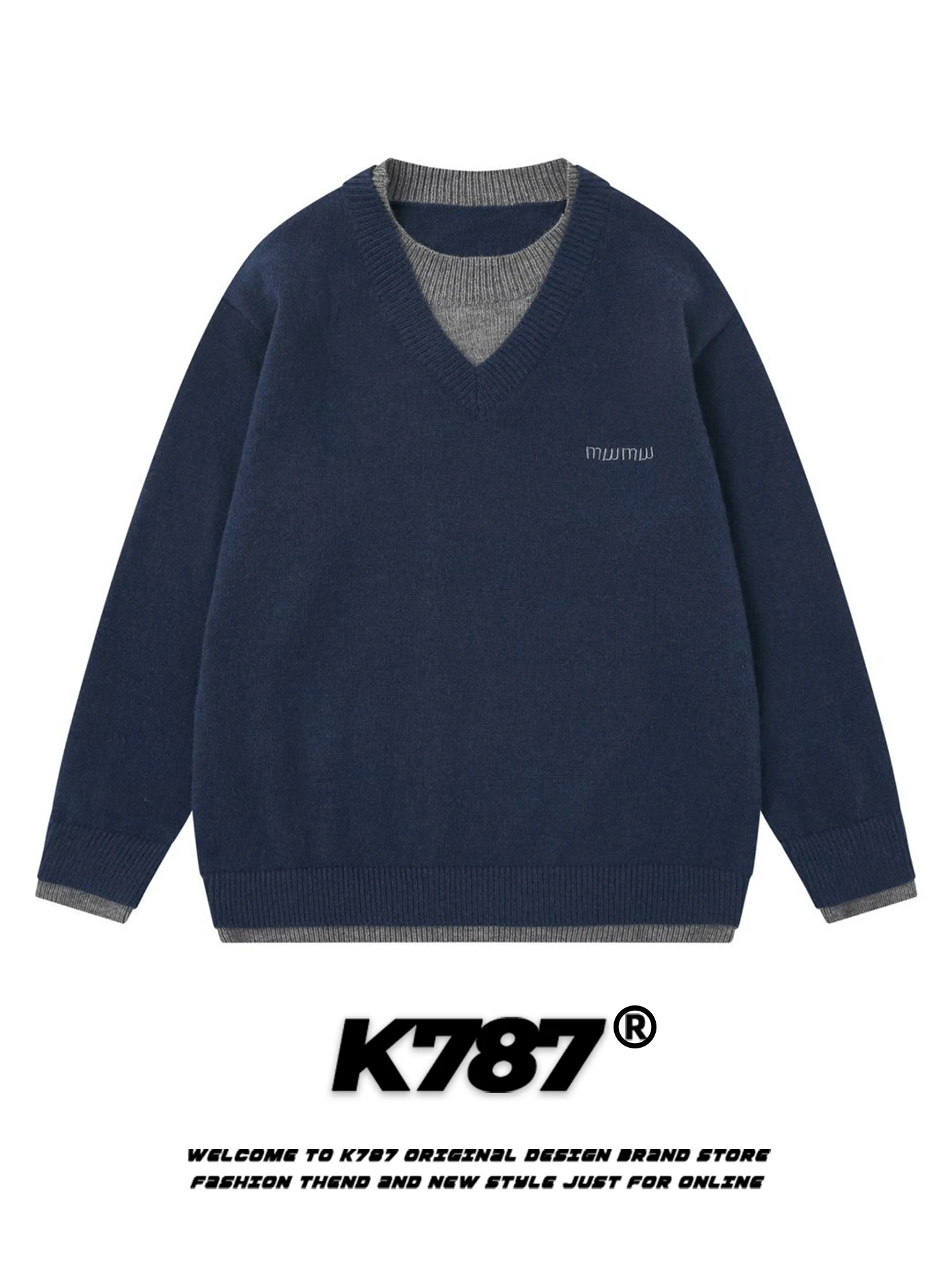 

Американский ретро-свитер K787, вязаный, с круглым вырезом, повседневный, свободный крой, унисекс, для поездок на работу, простой, парный, из смесового полиэстера и нейлона