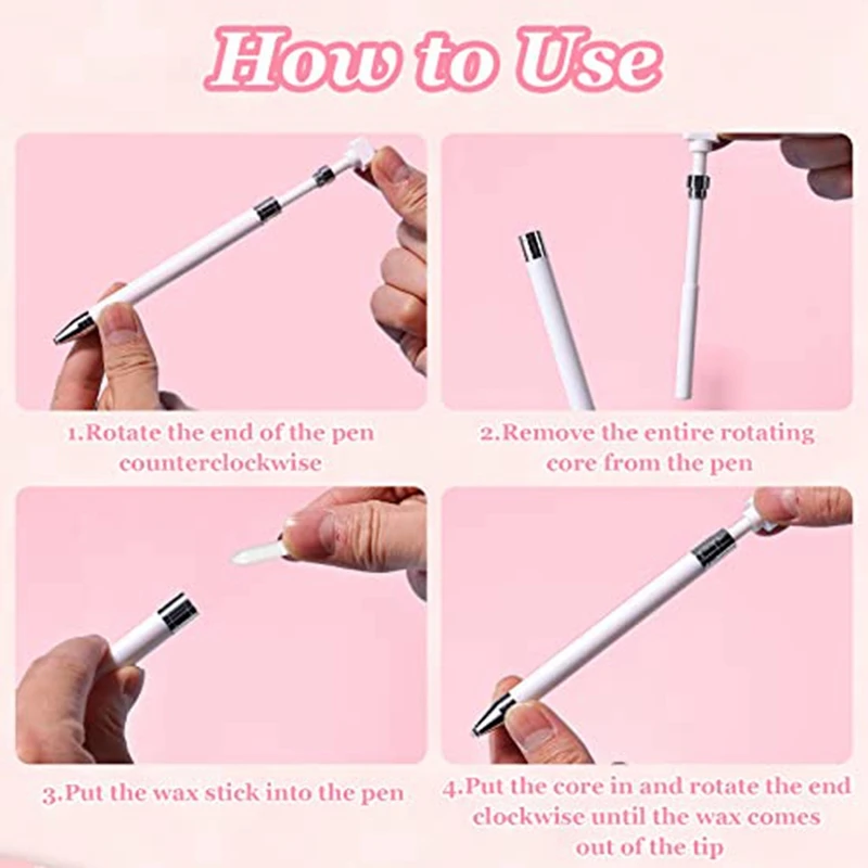 34 Pcs Rotating Glue Point Drill Pen Kit 2 Pcs Refillable Wax Pen With 32 Pcs Wax (Pink)