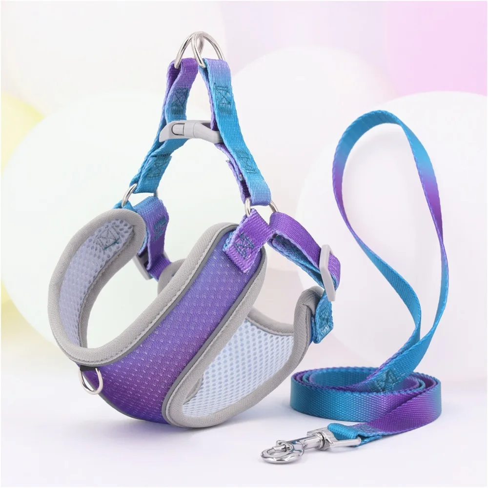 

Gradient Color Dog Harness Vest Breathable Adjustable Dog Chest Back Dog Leash with Reflective Strap Universal Dog Walking Leash
