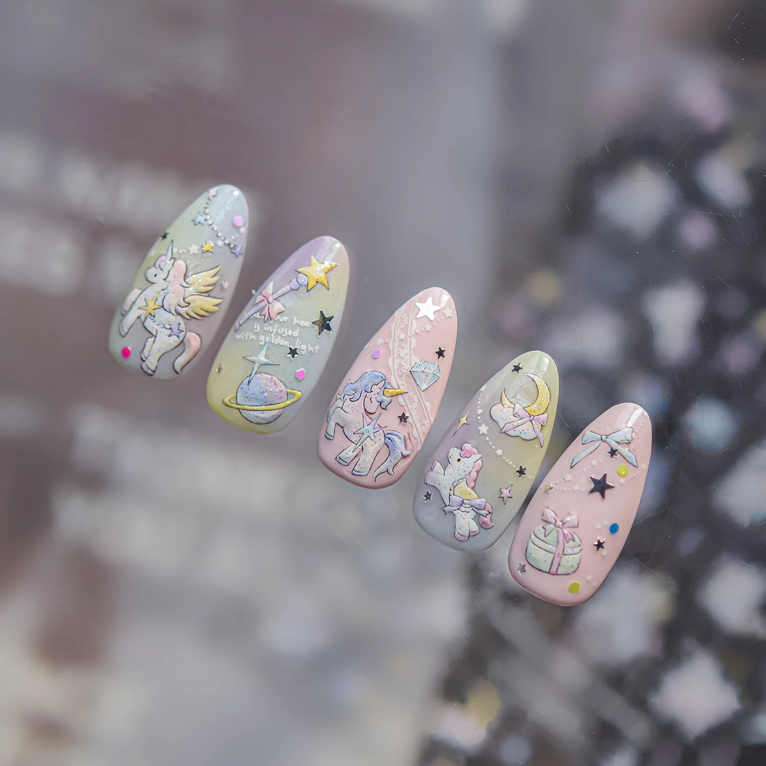 Starry Sky Dream Horse Shell Light Dream Nail Stickers Glitter Nail Accessories DIY Nail Art Decoration Manicure Decals Gifts
