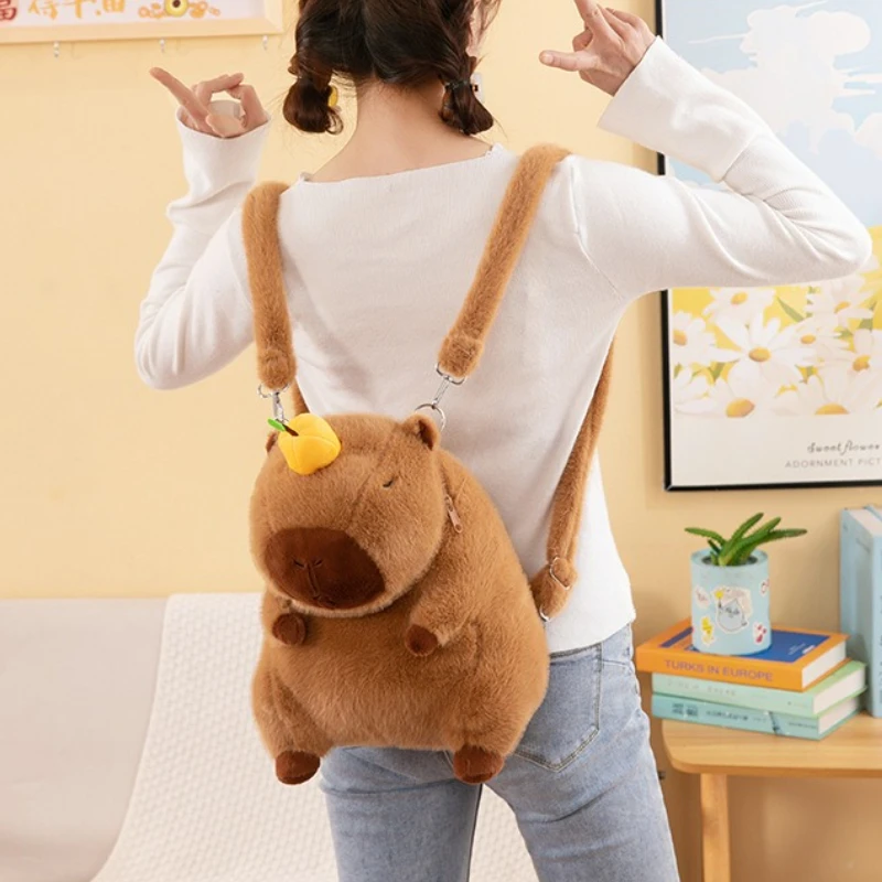 

Capybara Plush Backpack Ins Fashion Cute Stuffed Animal Backpack for Girls Plush Capybara Backpack Halloween Christmas Gift