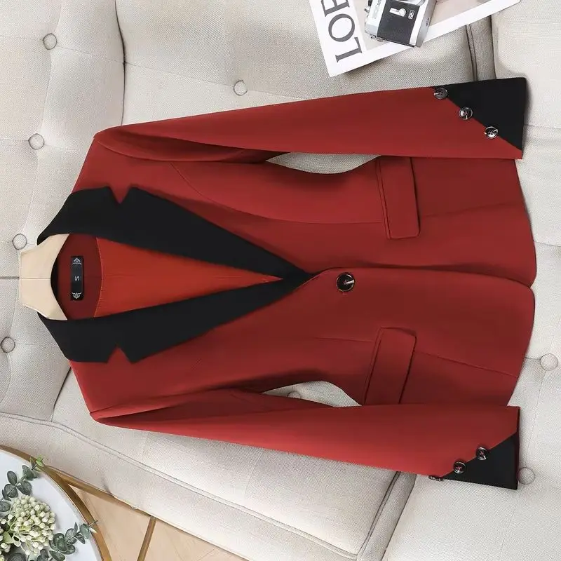 2026 New Autumn Fashion Colour Matching High-Quality Blazer Jacket Women Long Sleeve All-Match Ladies Suit Basic Outerwear Tops