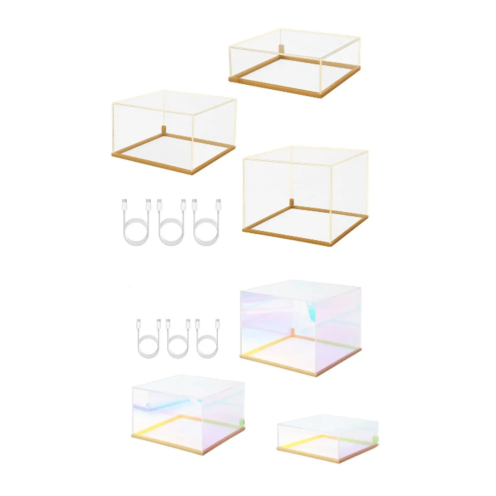 3 Pieces Acrylic Display Case with Lights Showcase Decorative Nesting Risers Stands for Perfumes Figurines Bags Figures Plants