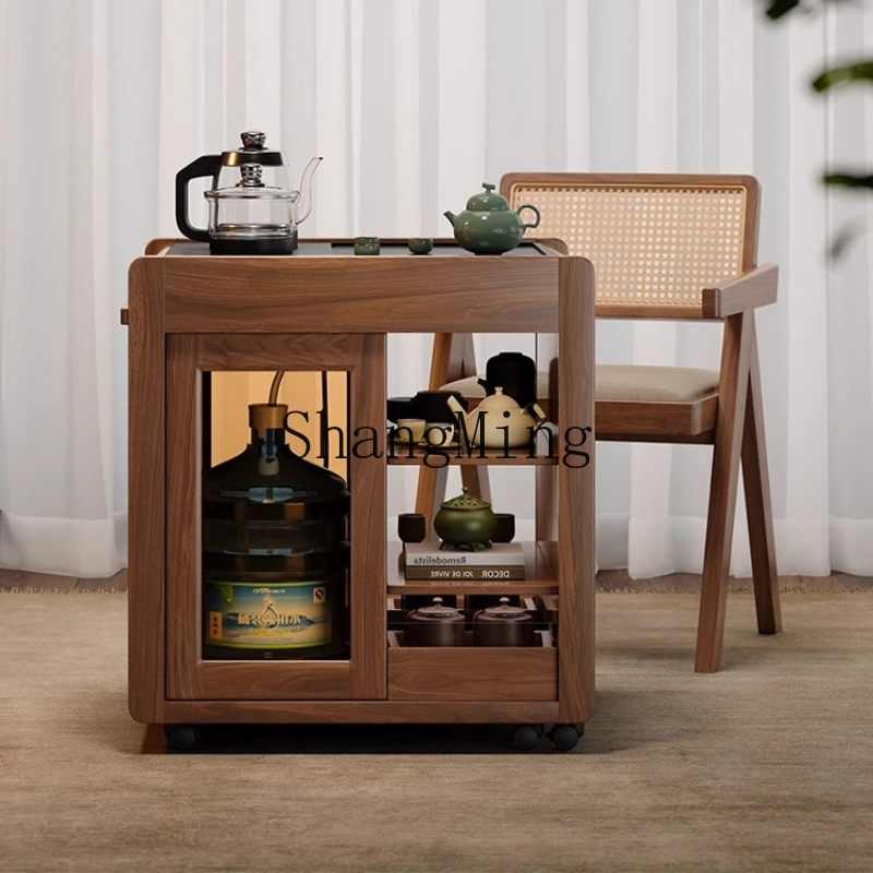 

FG Balcony Mobile Small Tea Table Retractable Household New Chinese Tea Cabinet New Solid Wood Tea Table