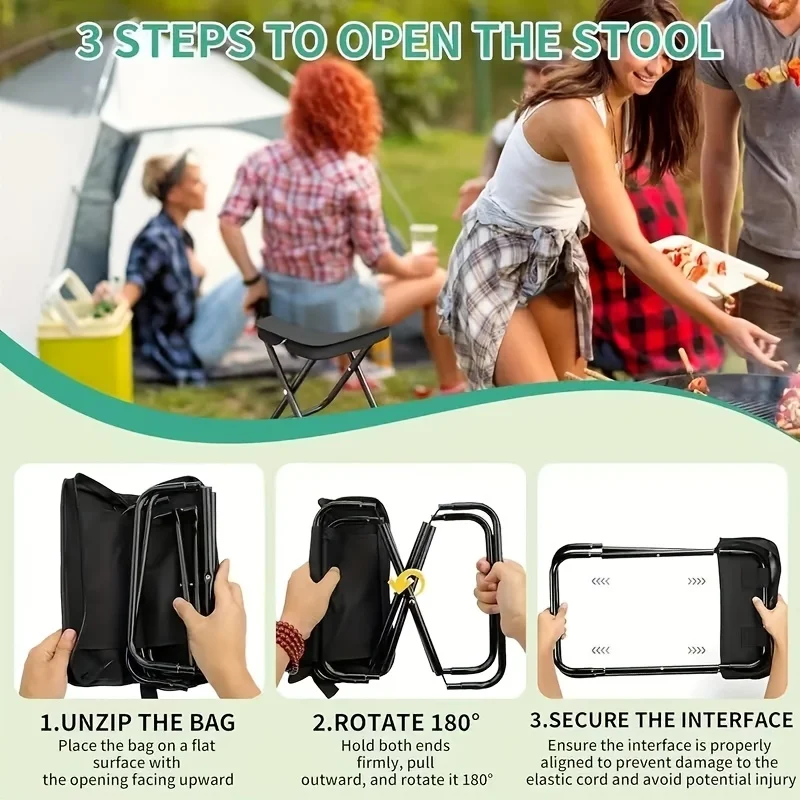 Portable Folding Camping Stool Loadbearing Lightweight Foldable Mini Chair  For Outdoor Fishing Hiking Picnic Queue Travel Rest
