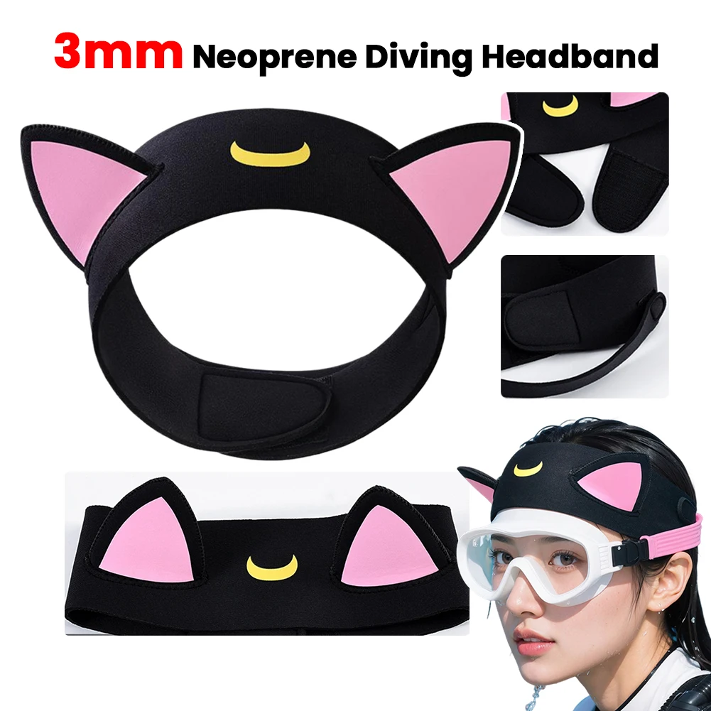 آذان القط 3 مم النيوبرين الغوص عقال الغوص هيرباند حماية الشعر الفرقة الكرتون الغوص هود للأطفال البالغين