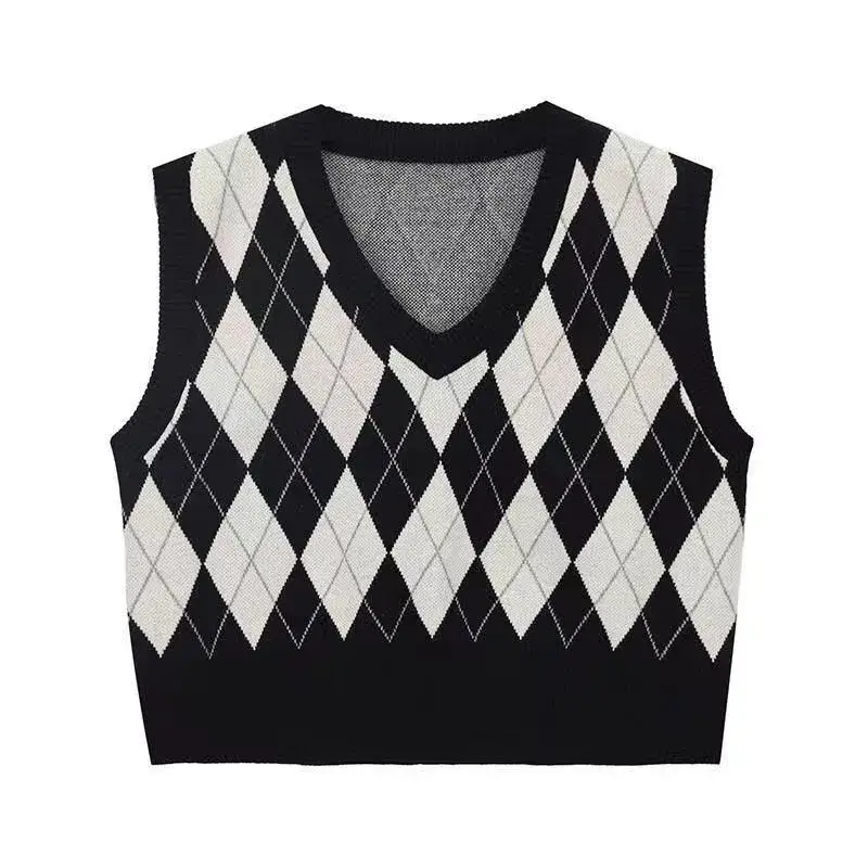 Autumn and Winter New Diamond Splicing Vest Knitted Vest White Shirt Pleated Skirt Three Piece Set Elegant Women's Skirt Set - Image 8