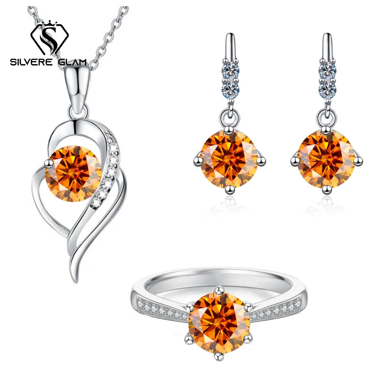 1CT * 4 D اللون مويسانيتي غرامة طقم مجوهرات Hot البيع 925 الاسترليني قلادة فضية خواتم أقراط موضة المرأة مجوهرات للحزب